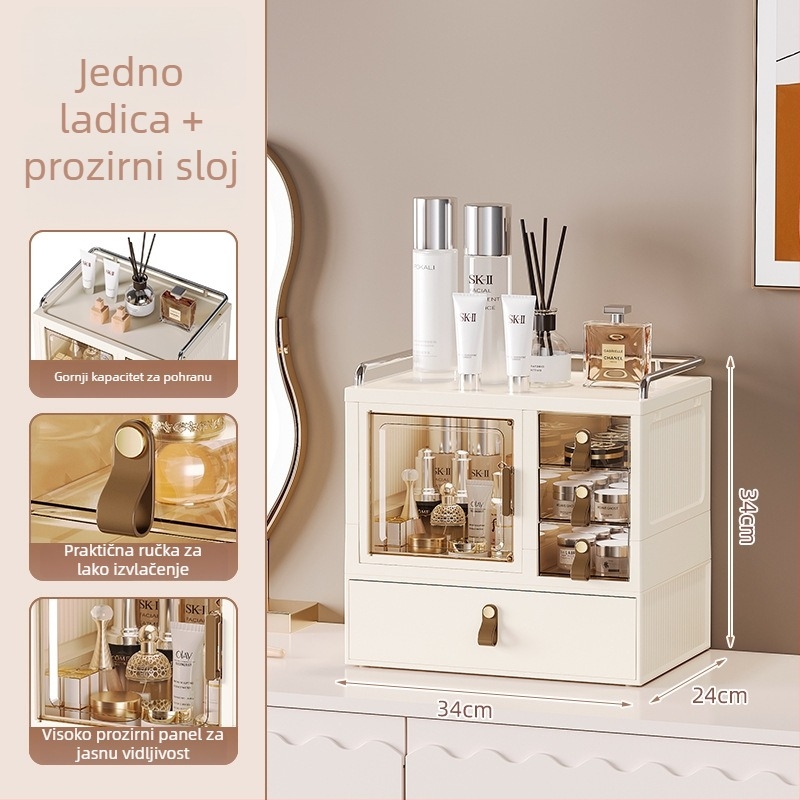 Desktop organizer za šminku s poklopcem – Materijal PP; Tip ladice; Otvaranje i zatvaranje: Flip Cover; Personalizirano ispis logotipa; Prilagođena obrada