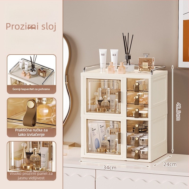 Desktop organizer za šminku s poklopcem – Materijal PP; Tip ladice; Otvaranje i zatvaranje: Flip Cover; Personalizirano ispis logotipa; Prilagođena obrada