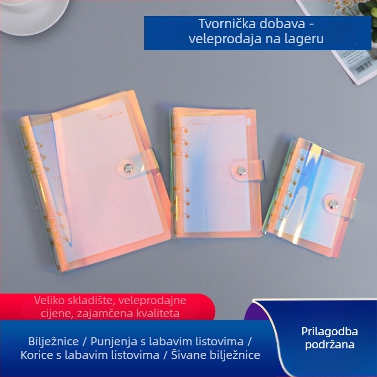 Bilježnica u korejskom stilu s iridizirajućim PVC omotom, s izmjenjivim listovima i prilagodljivim pokrovom, putni dnevnik, veličine A5/A6/A7
