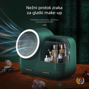 Desktop organizator za kozmetiku s LED ogledalom i ugrađenim ventilatorom, plastično kućište, mogućnost prilagođenog loga