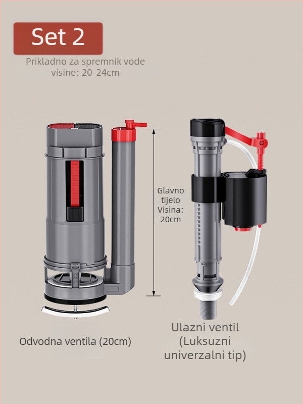 Set ventila spremnika WC: ulazni ventil, odvodni ventil i pluta – univerzalni američki stil (PP materijal, CE certifikat, Značka: Druga)