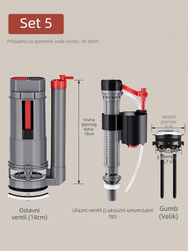 Set ventila spremnika WC: ulazni ventil, odvodni ventil i pluta – univerzalni američki stil (PP materijal, CE certifikat, Značka: Druga)