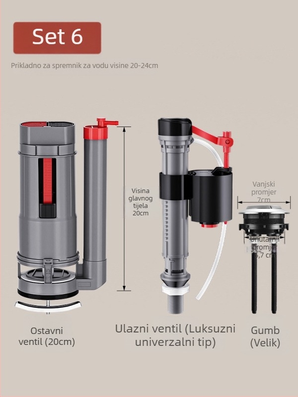 Set ventila spremnika WC: ulazni ventil, odvodni ventil i pluta – univerzalni američki stil (PP materijal, CE certifikat, Značka: Druga)