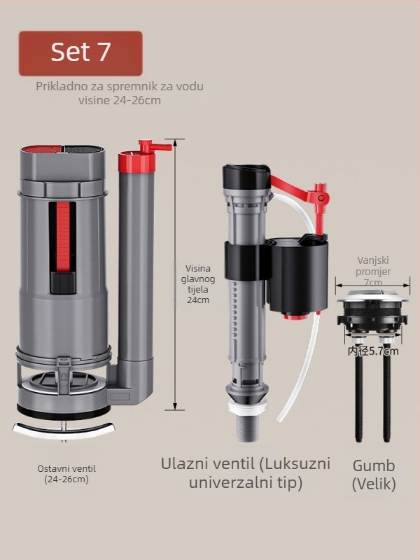Set ventila spremnika WC: ulazni ventil, odvodni ventil i pluta – univerzalni američki stil (PP materijal, CE certifikat, Značka: Druga)