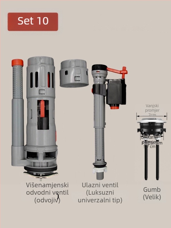 Set ventila spremnika WC: ulazni ventil, odvodni ventil i pluta – univerzalni američki stil (PP materijal, CE certifikat, Značka: Druga)