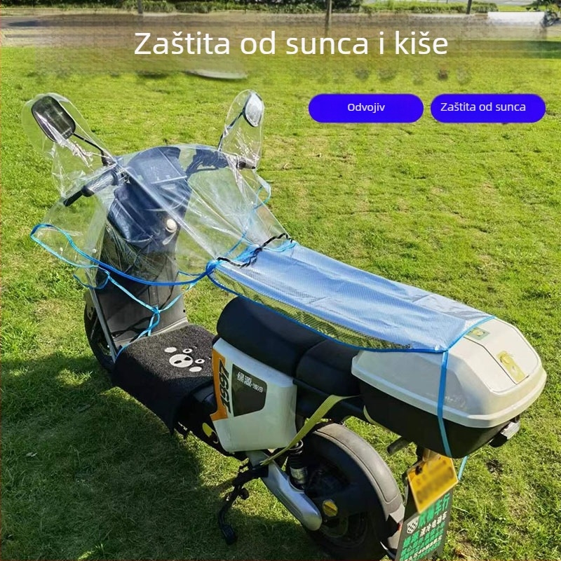 Pokrov za kišu za električne bicikle i motocikle, PVC platno, vodootporno, višekratno upotrebljivo, kompatibilno s triciklima, jednostavno se uklanja ručno