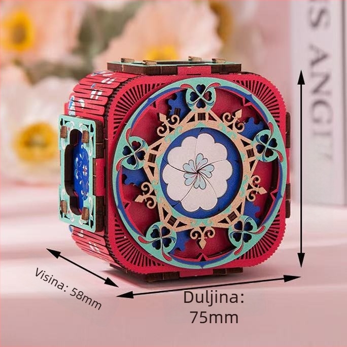 Drvena 3D LED glazbena kutija za nakit – ručno sastavljena, novi kineski stil, model 125543