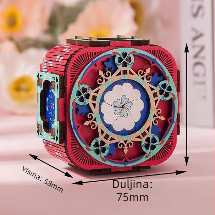 Drvena 3D LED glazbena kutija za nakit – ručno sastavljena, novi kineski stil, model 125543