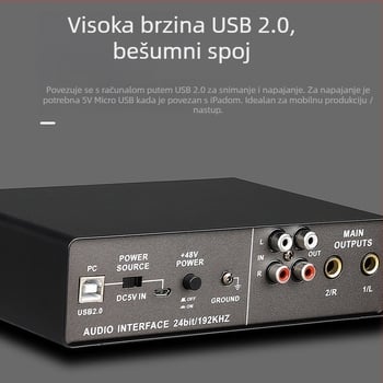 Wadeland vanjski USB audio sučelje 192 kHz, 2-in 2-out za snimanje i live streaming