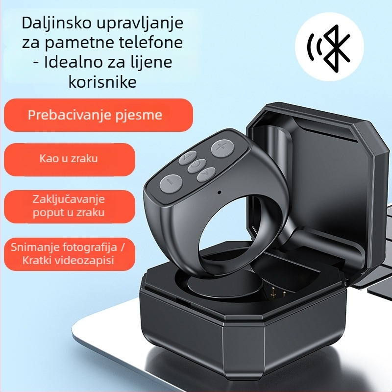 Prsten Bluetooth daljinski upravljač za mobitel – daljinsko fotografiranje, snimanje videa i čitanje e-knjiga, model LY-08, Bluetooth 5.3, ABS, težina 10 g