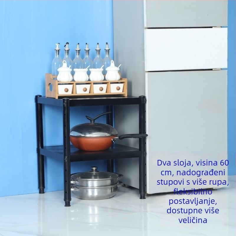 Podni kuhinjski višeslojni stalak za posuđe, za posude, mikrovalnu pećnicu i pećnicu, s ogradom
