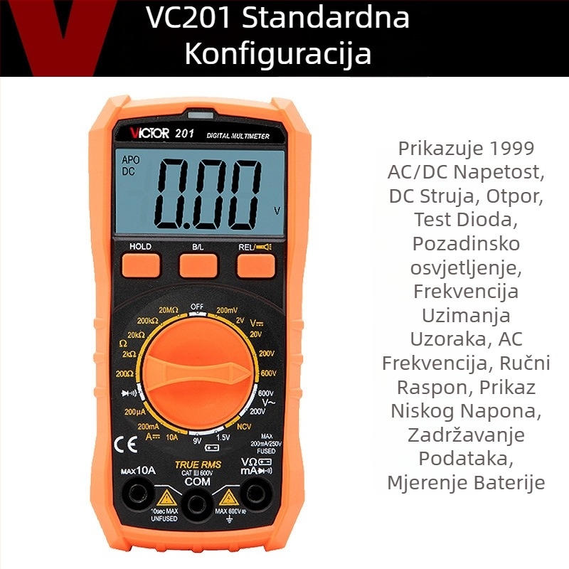 VC201 Digitalni Multimetar s Zaštitom od Izgaranja, Višenamjenski, Ručni Raspon, Za Električare