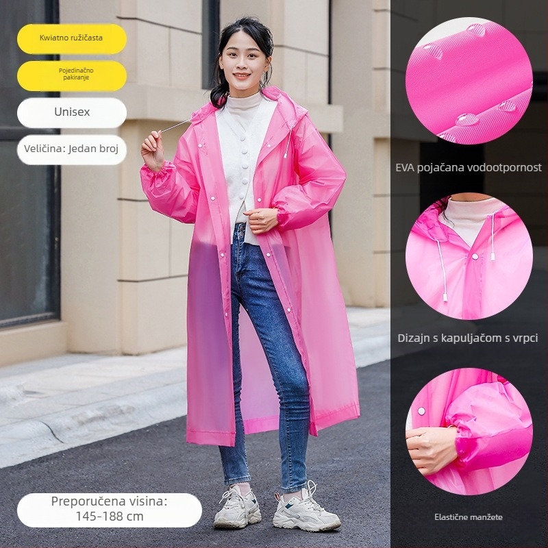 Odrasli EVA kišni pončo, višekratno korišten, cijelo tijelo dizajn, 140 g tkanina, PU ljepilo vodootporni sloj