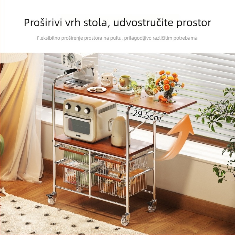 Vintage trostepeni mobilni kuhinjski stalak za mikrovalnu i aparat za kavu, stojeći organizator za pohranu, stanica za hranjenje bebe