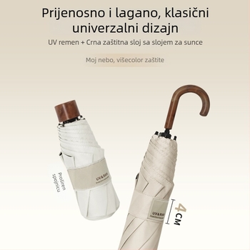 Sklopivi kišobran s zakrivljenim kukom, poliester s vinilnim premazom, 8 čeličnih rebara, UPF 50+