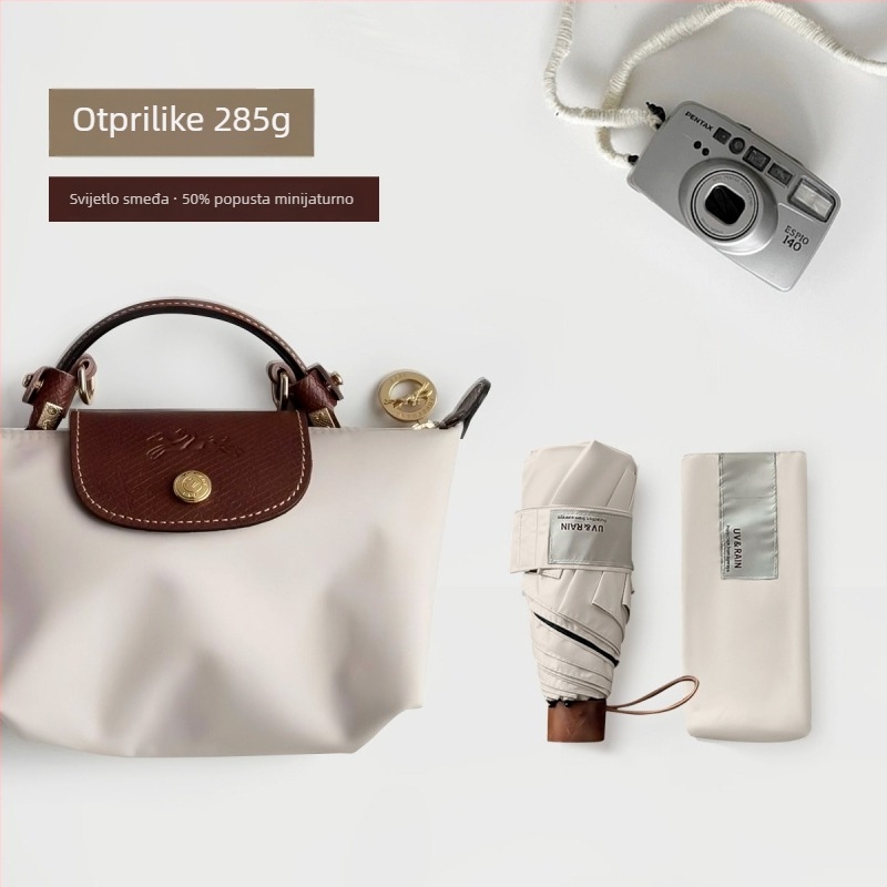 Sklopivi kišobran s zakrivljenim kukom, poliester s vinilnim premazom, 8 čeličnih rebara, UPF 50+