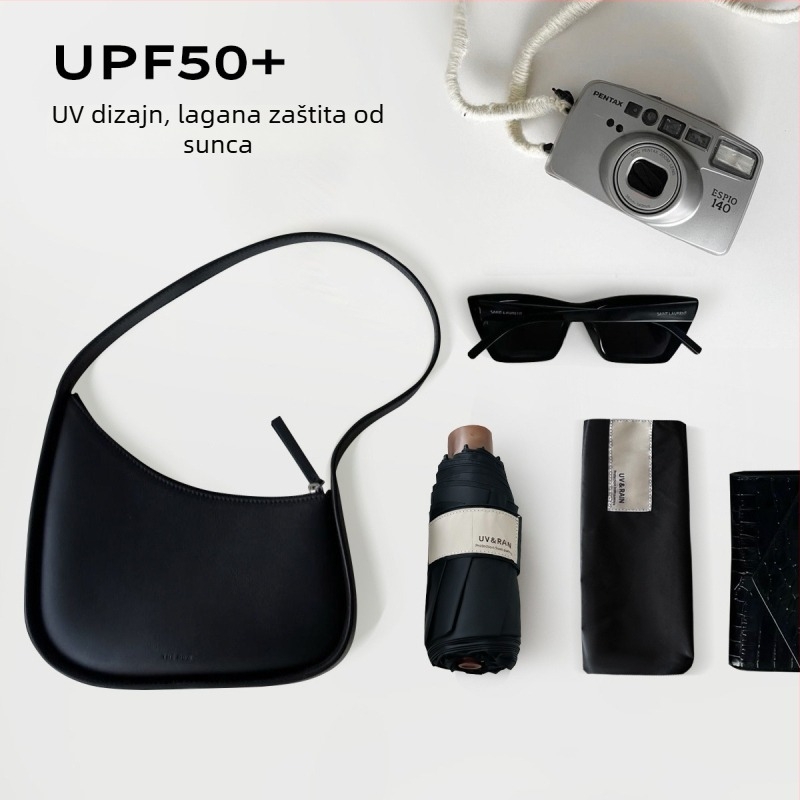 Sklopivi kišobran s zakrivljenim kukom, poliester s vinilnim premazom, 8 čeličnih rebara, UPF 50+