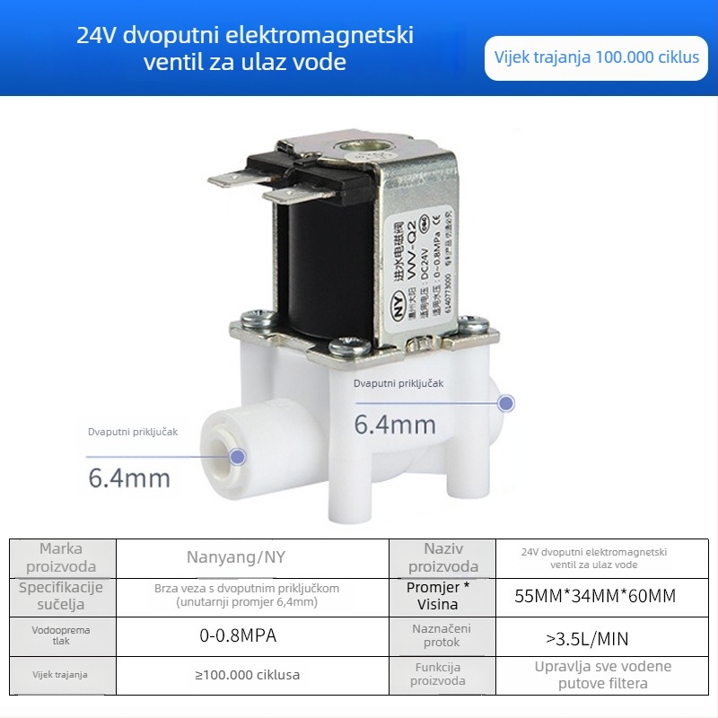 Elektromagnetni ventil za pročišćivač vode, ulaz vode 2-put/3-put, materijal POM, model NY, za sustave pročišćavanja vode
