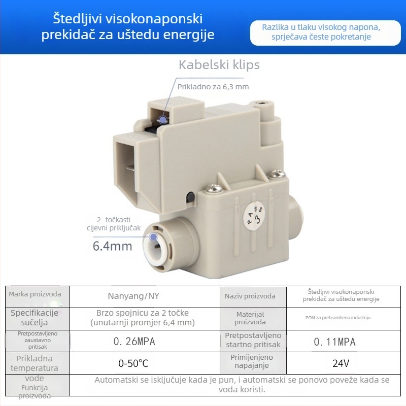 Elektromagnetni ventil za pročišćivač vode, ulaz vode 2-put/3-put, materijal POM, model NY, za sustave pročišćavanja vode