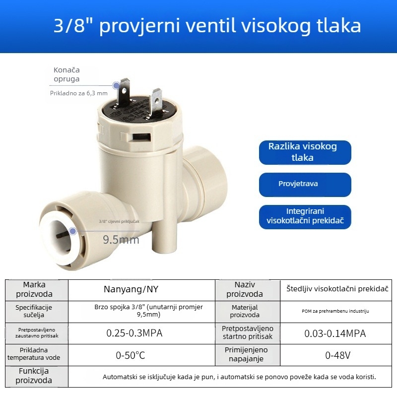 Elektromagnetni ventil za pročišćivač vode, ulaz vode 2-put/3-put, materijal POM, model NY, za sustave pročišćavanja vode