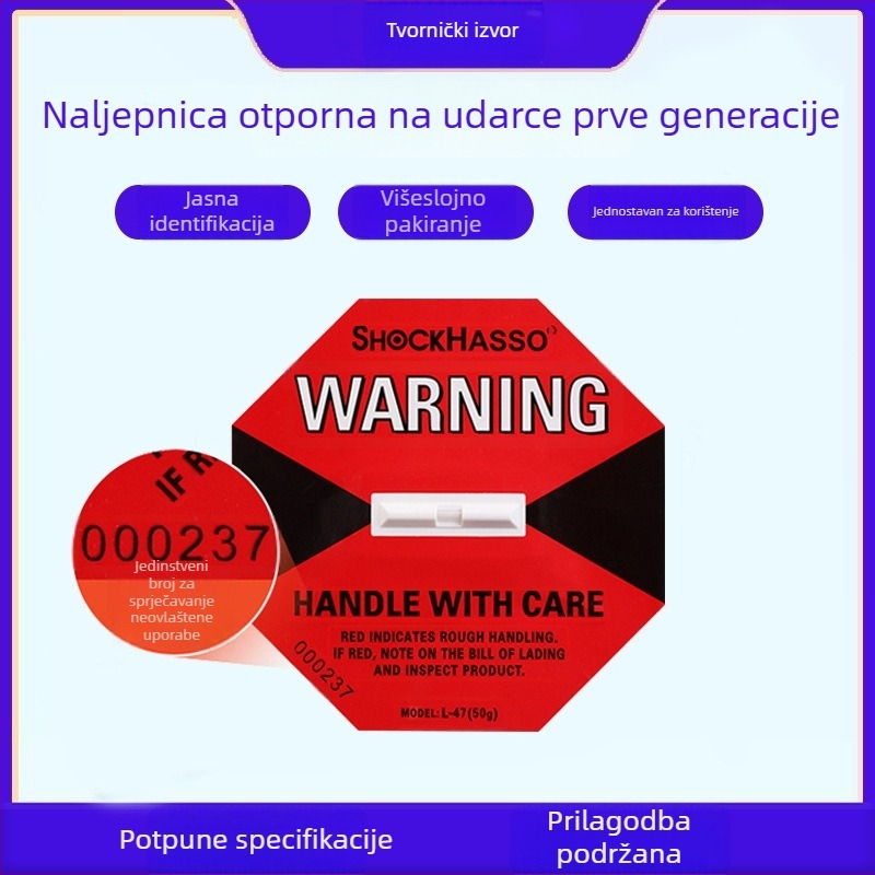 Crvena etiketa otporna na udarce, osmerokutnog oblika, 50 g, samoljepljivi papir s pokrovnim filmom, dodatno ljepilo, pozadina od Glassine papira, -30 do 150°C, Hassuo