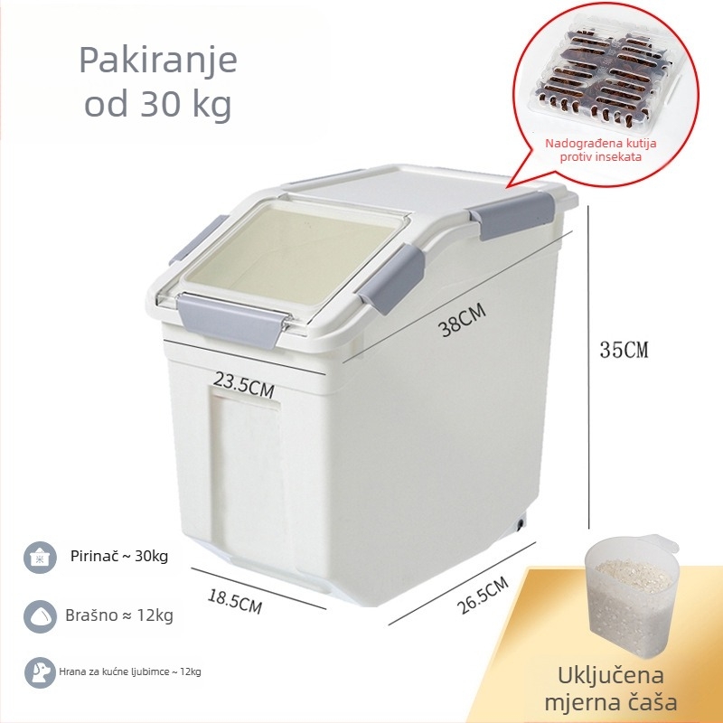 Kutija za skladištenje riže – otporna na vlagu i štetnike, zatvorenog dizajna, PP materijal, kapacitet 10 L