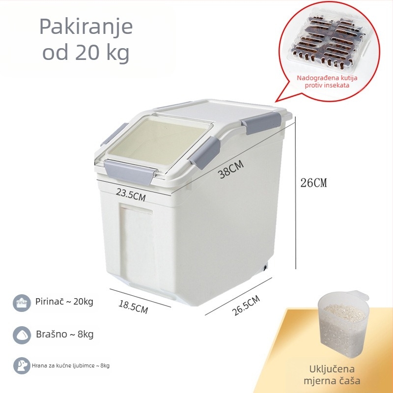 Kutija za skladištenje riže – otporna na vlagu i štetnike, zatvorenog dizajna, PP materijal, kapacitet 10 L