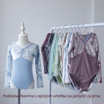 Dječji bodi za ples i gimnastiku s dugim rukavima, najlon tkanina 76%, stil princeza, jesen 2023