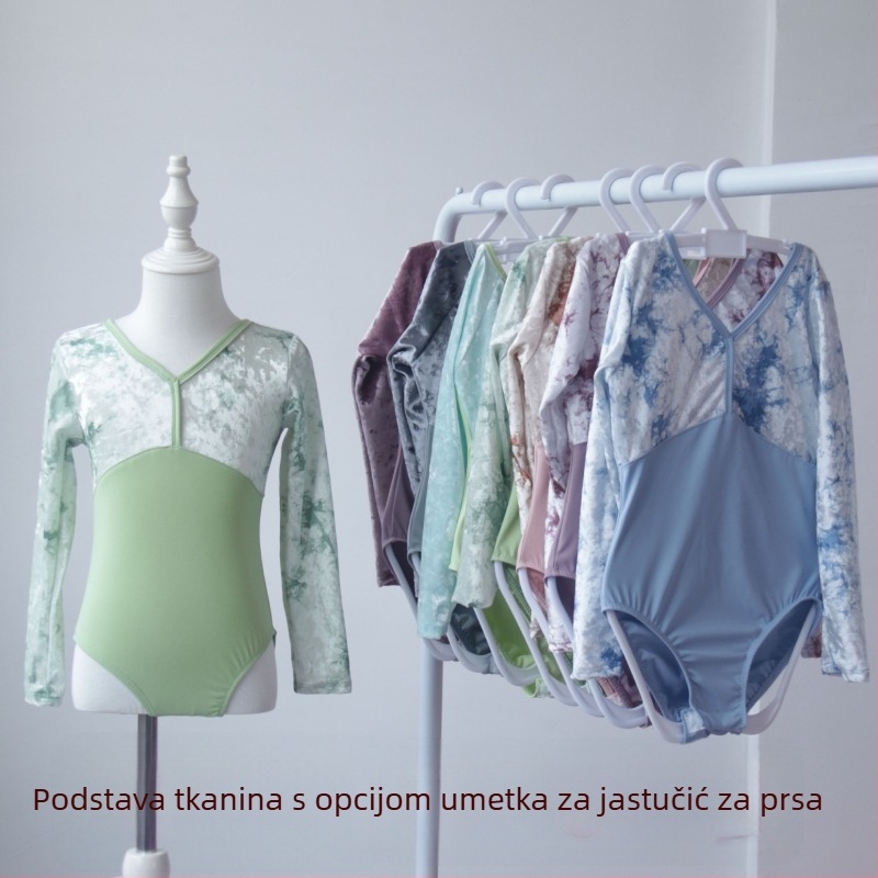 Dječji bodi za ples i gimnastiku s dugim rukavima, najlon tkanina 76%, stil princeza, jesen 2023