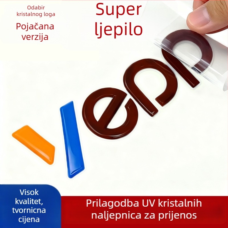 Indikacijska etiketa s UV prijenosom i kristalnim završetkom, logotip pad print, odvojivi film, vodonepropusna, prilagodljiva