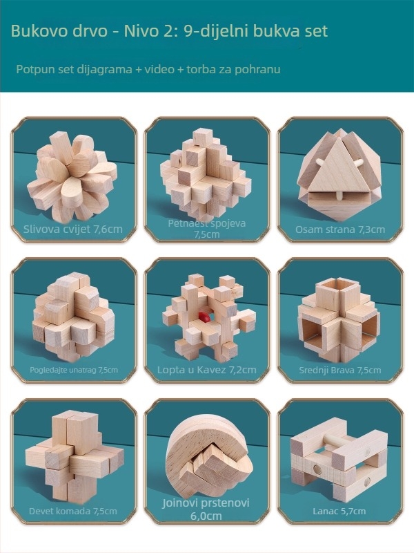 Wisdom Wheel Kong Ming Lock drvena slagalica od 36 komada, za uzrast 7–14 godina, pakiranje: kutija