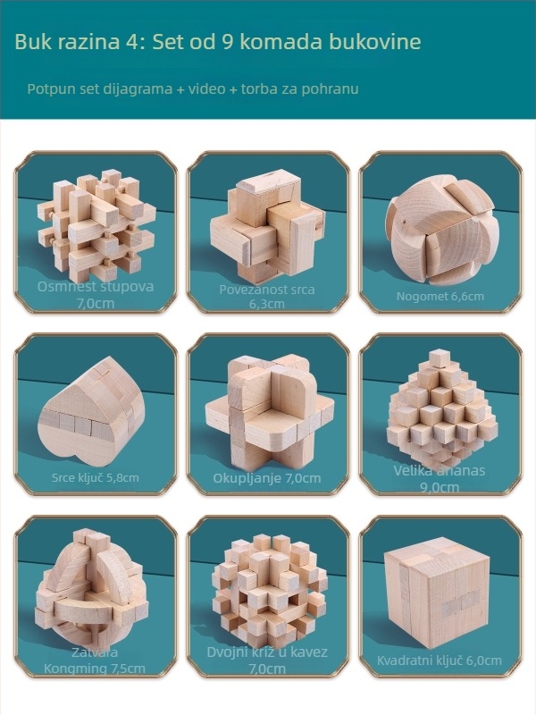 Wisdom Wheel Kong Ming Lock drvena slagalica od 36 komada, za uzrast 7–14 godina, pakiranje: kutija