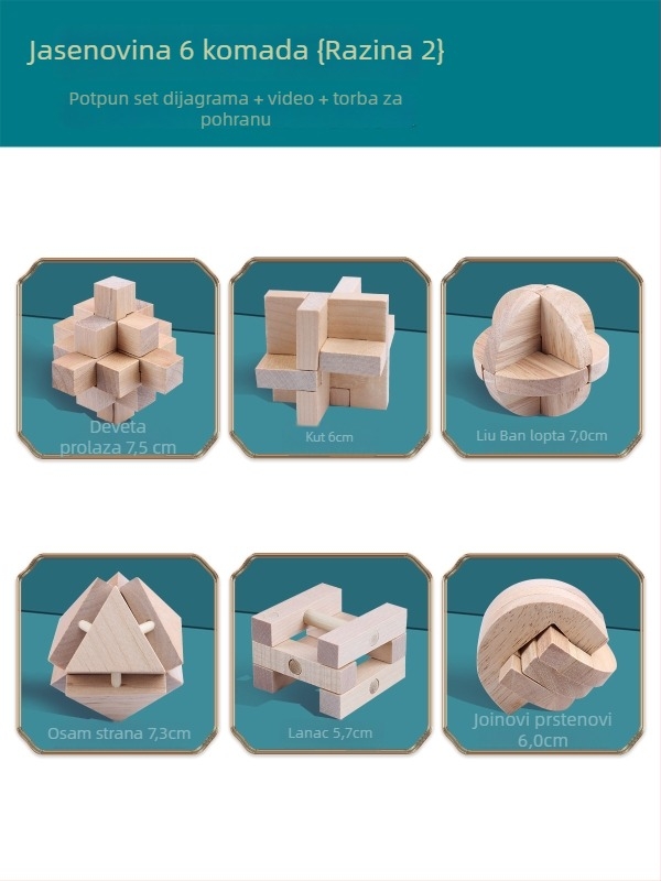 Wisdom Wheel Kong Ming Lock drvena slagalica od 36 komada, za uzrast 7–14 godina, pakiranje: kutija