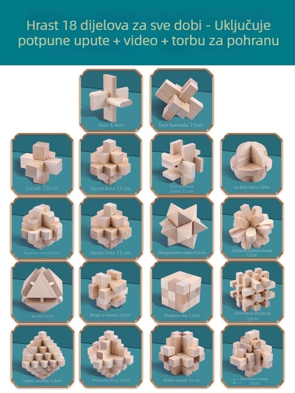 Wisdom Wheel Kong Ming Lock drvena slagalica od 36 komada, za uzrast 7–14 godina, pakiranje: kutija