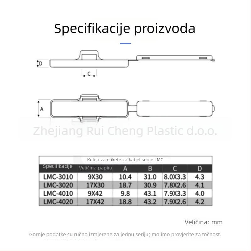Vodootporna ploča za identifikaciju kablova sa prozirnom etiketom za vezanje, kompatibilna s modelima 3010/3020/4010/4020, PP materijal, za instrumentaciju.