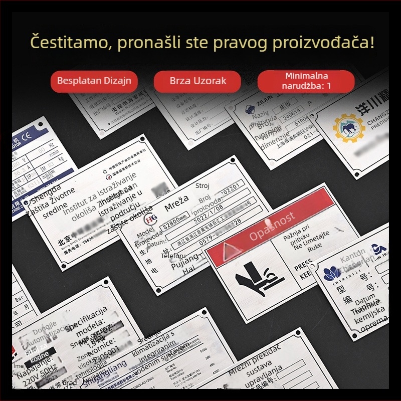 Prilagodljive metalne oznake i pločice za identifikaciju — graviranje, leptanje, brušenje i otiskivanje na bakar, željezo, aluminij i nehrđajući čelik