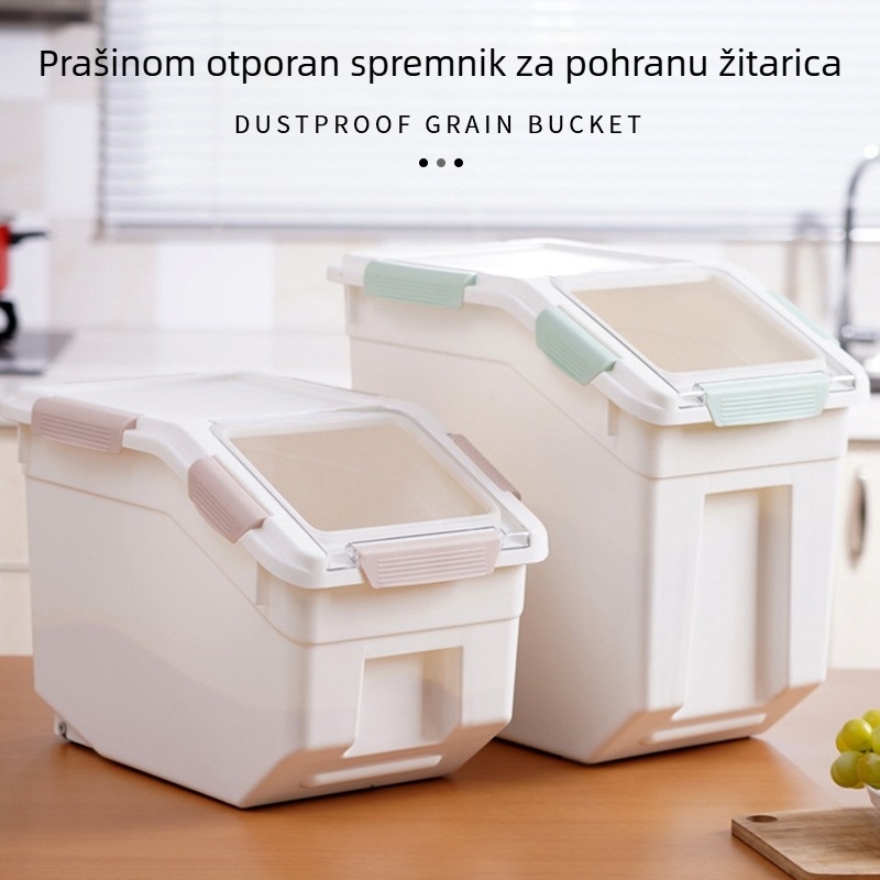 Kuhinjska posuda za rižu s prstenom za brtvljenje — Otporna na vlagu, Drvo i PP konstrukcija, Kapacitet >10 L, Posuda za rižu grubih zrna