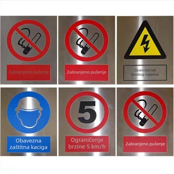 Prilagođene metalne pločice za mehaničku opremu, aluminij i nehrđajući čelik, UV sitotisk, električni i upozoravajući natpisi