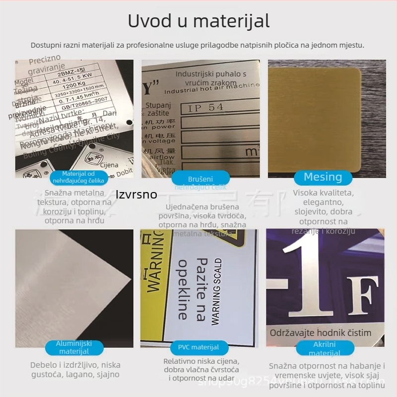 Prilagođene metalne pločice za mehaničku opremu, aluminij i nehrđajući čelik, UV sitotisk, električni i upozoravajući natpisi