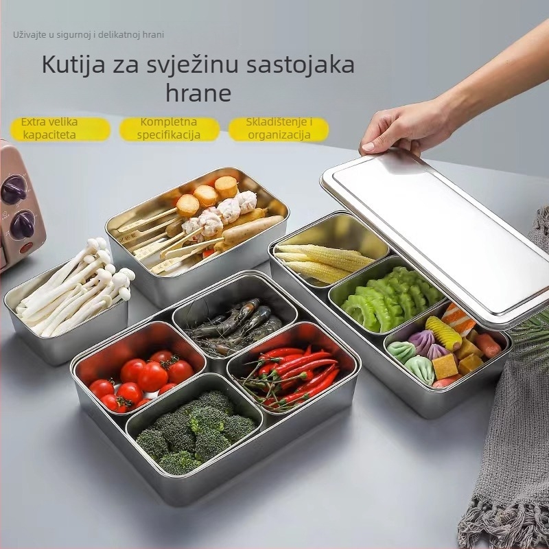 Nehrđava čelična kutija za čuvanje s poklopcem, kvadratna, 500 ml, zaptiva, jednodijelna, za knedle i voće, prikladna za hladnjak i zamrzivač