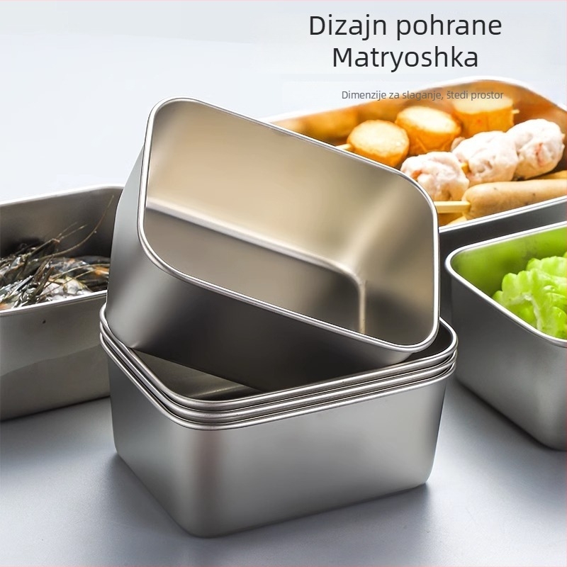 Nehrđava čelična kutija za čuvanje s poklopcem, kvadratna, 500 ml, zaptiva, jednodijelna, za knedle i voće, prikladna za hladnjak i zamrzivač