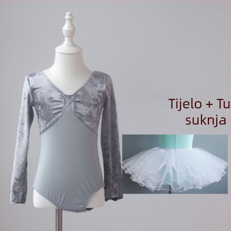Dječji baletni top s dugim rukavima od baršuna za praksu, princes stil, 76% najlon