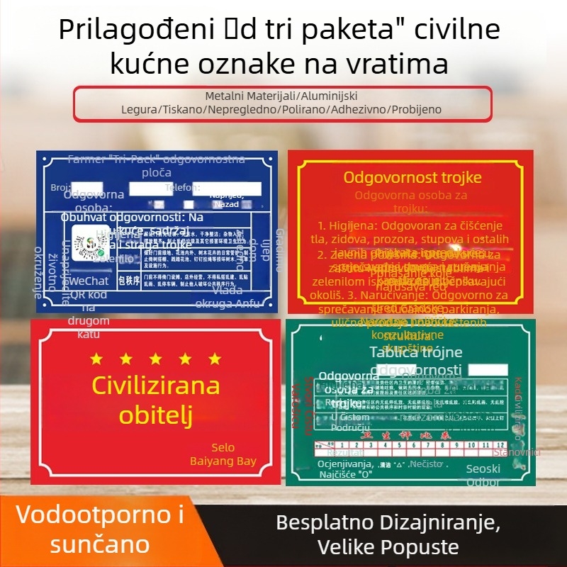 Pločica za vrata od nehrđajućeg čelika sa sitotiskom – sigurnosni znak, opća namjena