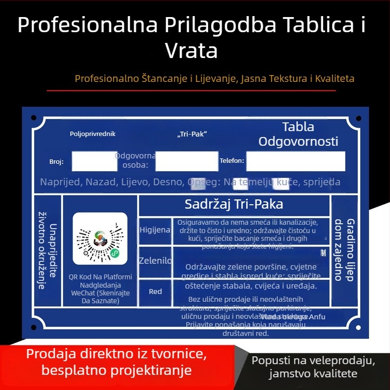 Pločica za vrata od nehrđajućeg čelika sa sitotiskom – sigurnosni znak, opća namjena