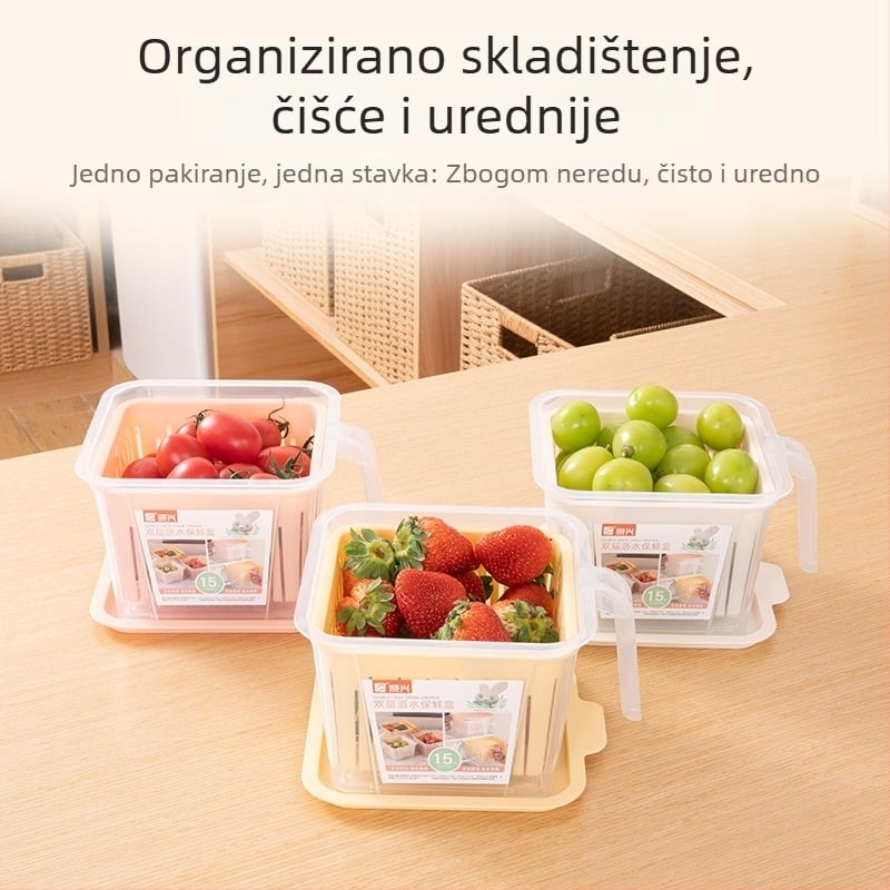 Dvostruki slojeviti cjediljni spremnik za luk, češnjak i đumbir - 1-2 L, plastika, kvadratnog oblika