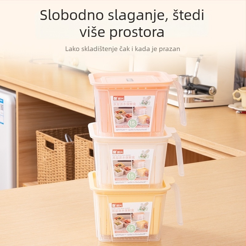 Dvostruki slojeviti cjediljni spremnik za luk, češnjak i đumbir - 1-2 L, plastika, kvadratnog oblika