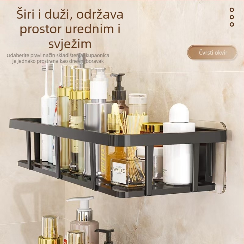 Zidni organizator kupaonice od prozirnog plastičnog materijala, otporan na vlagu, s jednim policom