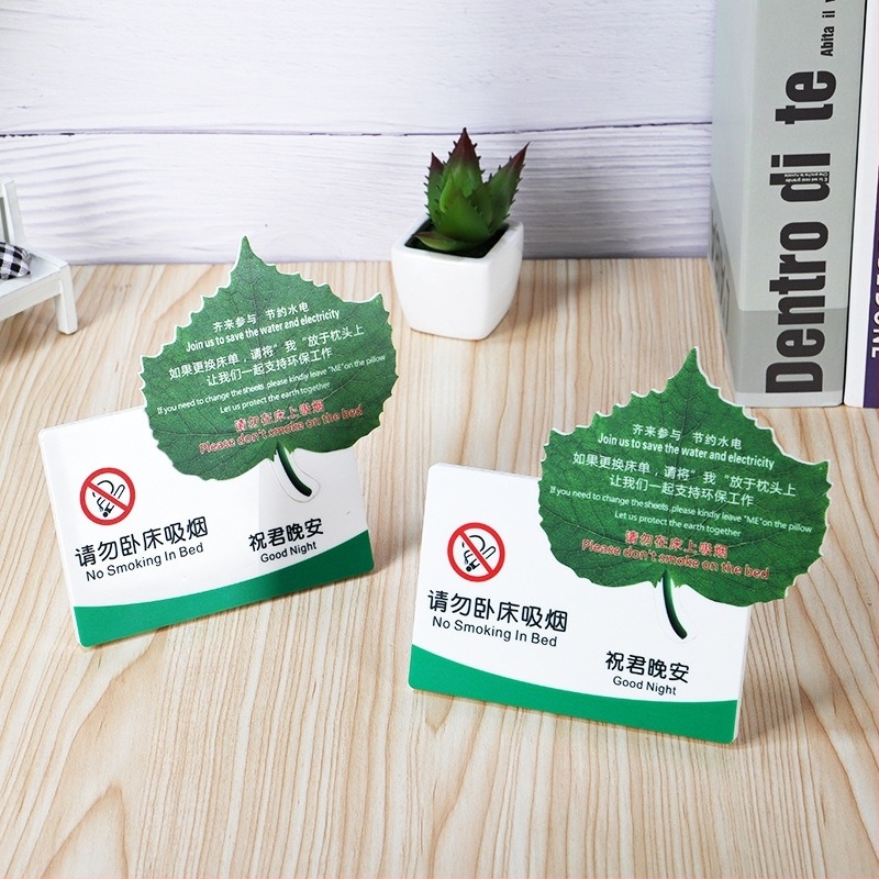 Akrilna pločica u obliku lista za hotelske sobe s UV ispisom – molimo vas da ne pušite u krevetu; Značka Flying Snow Man