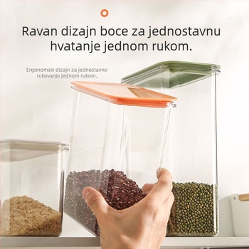 Kvadratni plastični spremnik za skladištenje žitarica i brašna, otporan na insekte, otporan na vlagu, kapacitet 1–2 L