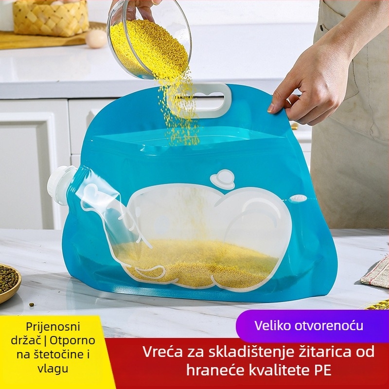 Kućni spremnik za skladištenje riže — otporan na vlagu, otporan na štetnike, zatvoren, zapis datuma; PP plastika; kapacitet ispod 4 L; moguć ispis logotipa